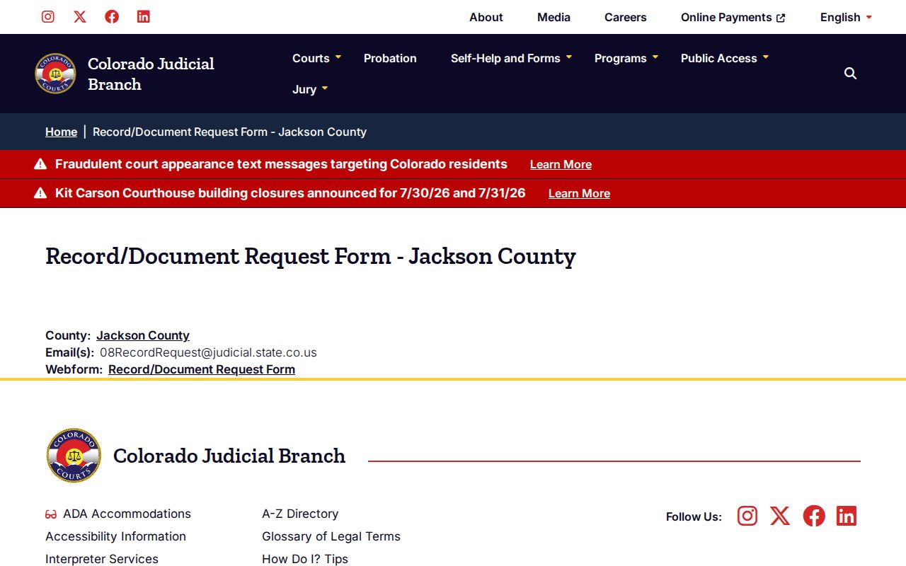 Jackson County criminal court cases record request form