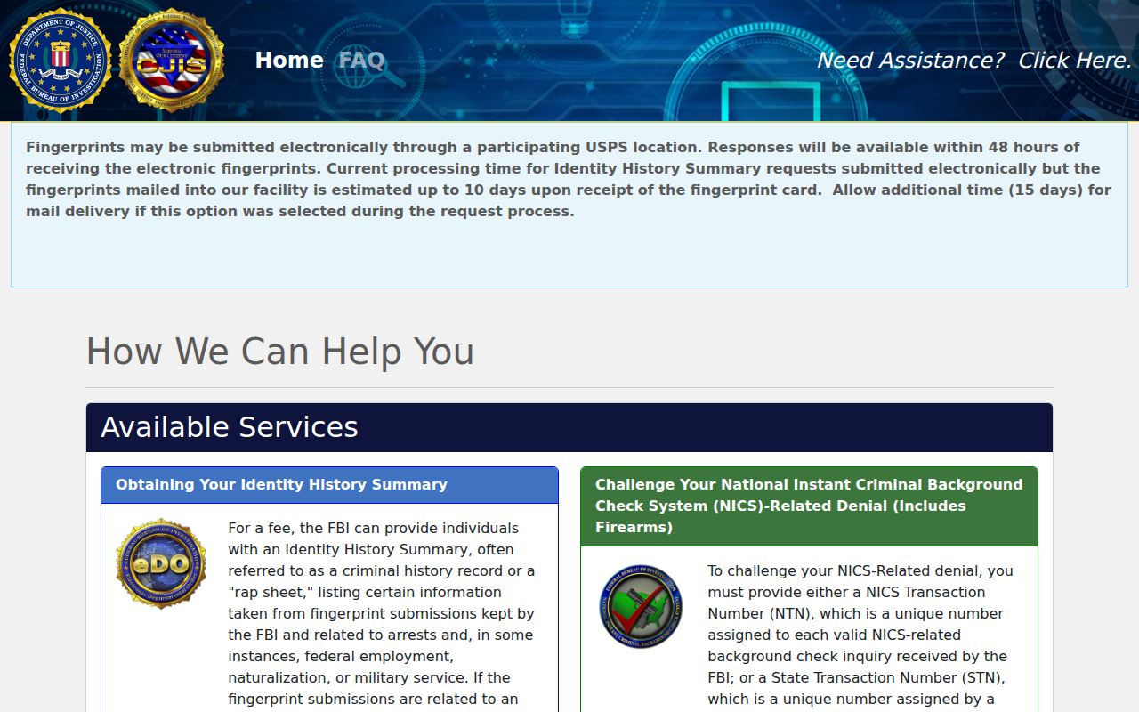 Jackson County criminal history FBI identity summary portal
